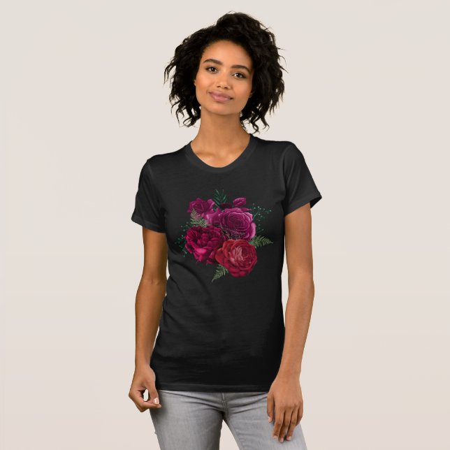 Elegante Magenta Rose Floral Bouquet T-Shirt (Vorne ganz)