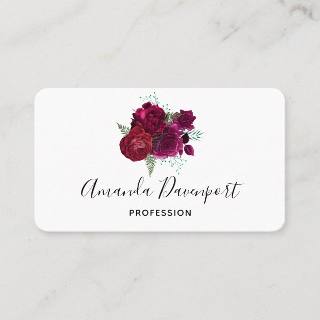 Elegante Magenta Rose Floral Bouquet Visitenkarte (Vorderseite)