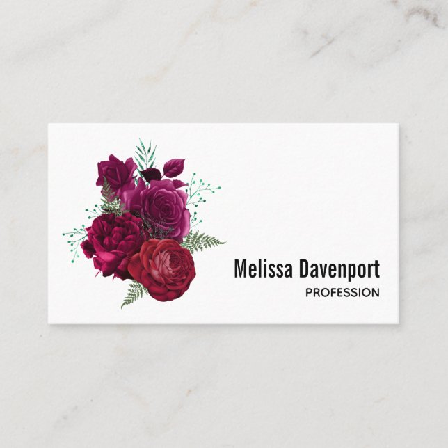 Elegante Magenta Rose Floral Bouquet Visitenkarte (Vorderseite)
