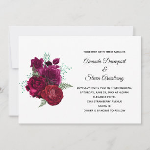 Elegante Magenta Rose Floral Bouquet Wedding Einladung