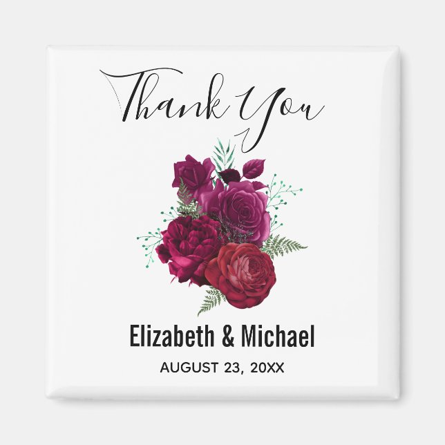 Elegante Magenta Rose Floral Bouquet Wedding Magnet (Vorne)