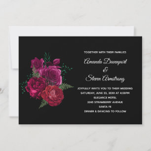 Elegante Magenta-Rosen-Blumenstrauß-Hochzeit Einladung