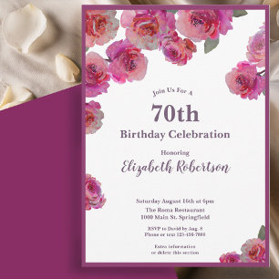 Elegante Magenta-Rosen zum 70. Geburtstag der Frau Einladung
