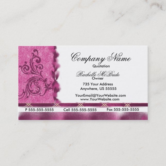 Elegante magentarote rosa Stickerei-Visitenkarten Visitenkarte (Vorderseite)