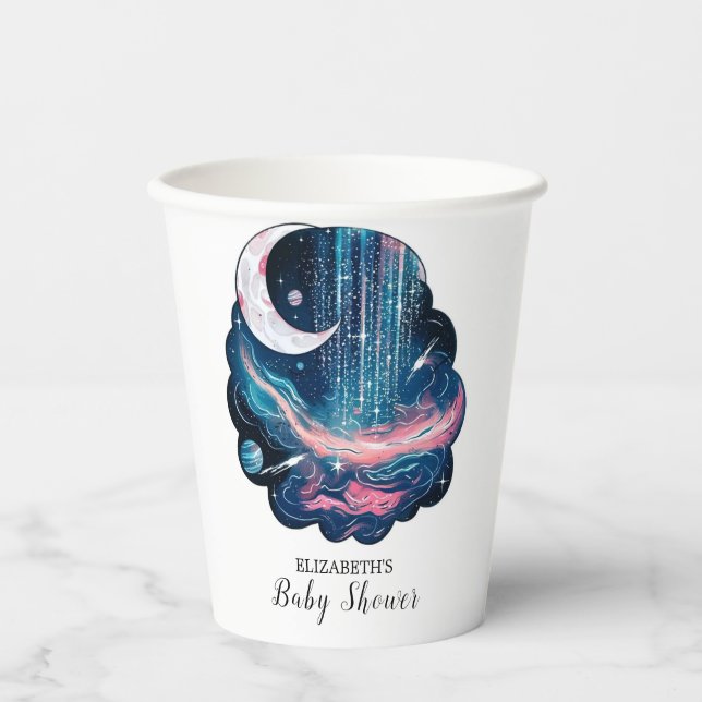 Elegante Magic Stars Babydusche Pappbecher (Vorderseite)