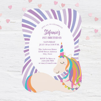 Elegante Magical Rainbow Unicorn Girl 1. Geburtsta Einladung