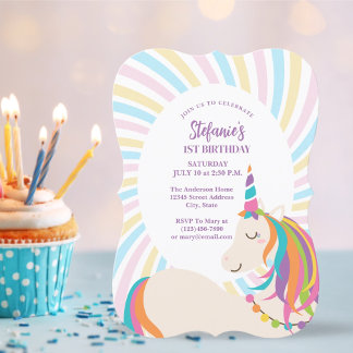 Elegante Magical Rainbow Unicorn Girl 1. Geburtsta Einladung