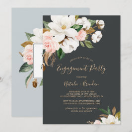 Elegante Magnolia Black and White Engagement Party Einladung