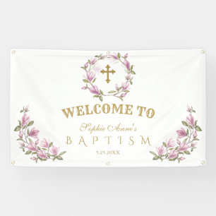 Elegante Magnolia Blume Taufe Begrüßung Banner