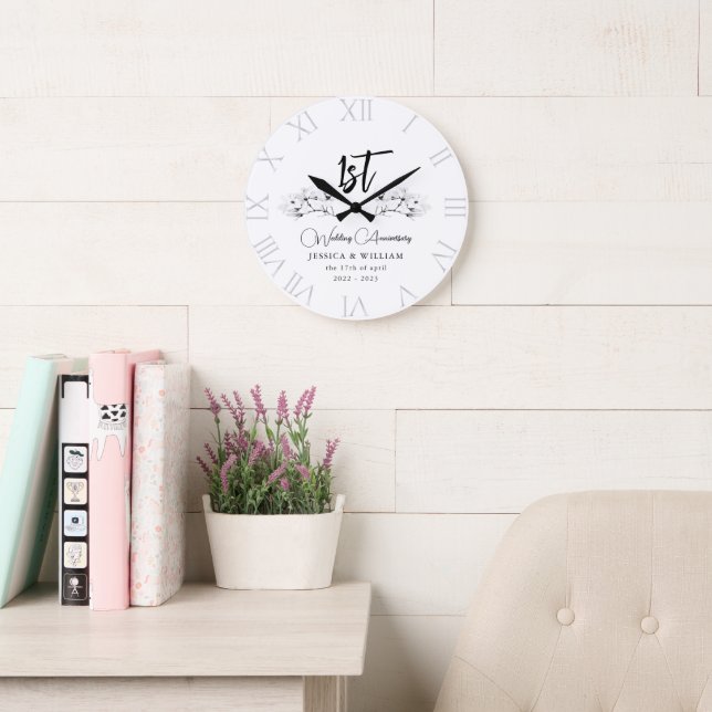 Elegante Magnolia Chic Wedding Anniversary Keepake Große Wanduhr (Lesesaal)