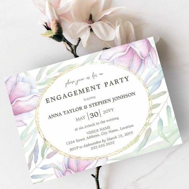 Elegante Magnolia Floral Engagement Party Einladung (Von Creator hochgeladen)