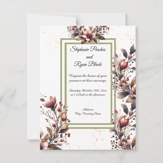 Elegante Magnolia Gold Akzente Hochzeit Einladung (Vorderseite)