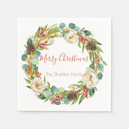 Elegante Magnolia, Kiefer und Berries Holiday Wrea Serviette