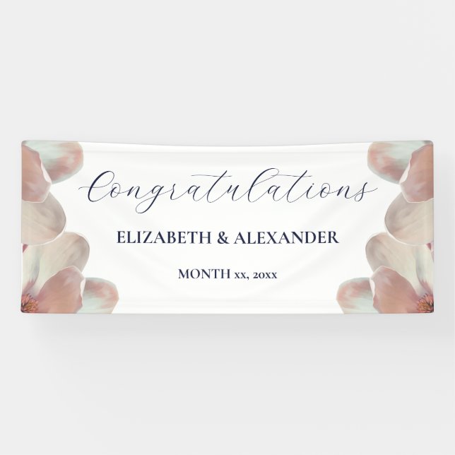 Elegante Magnolia Rosa und Weiße Hochzeit Banner (Horizontal)