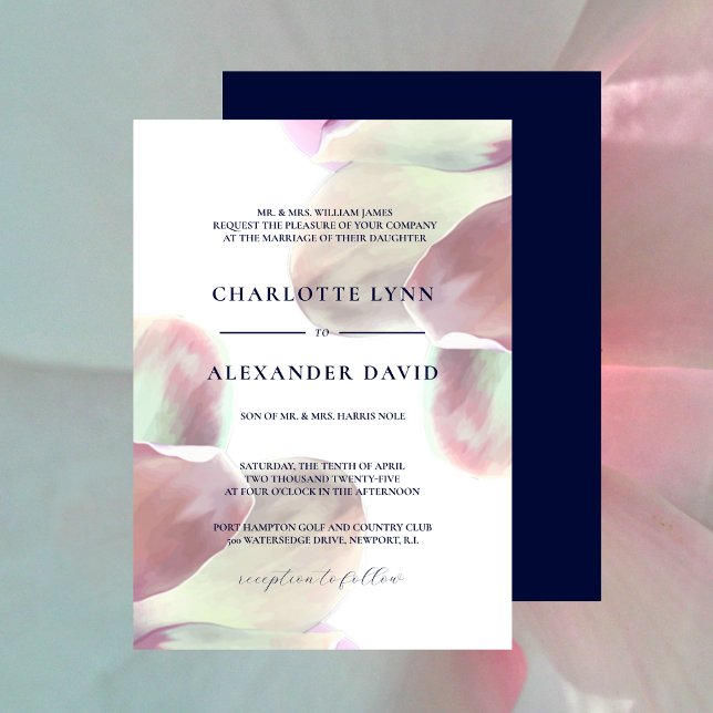Elegante Magnolia Rosa und Weiße Hochzeit Einladung (Elegant Magnolia Pink and White Wedding Invitation 3)