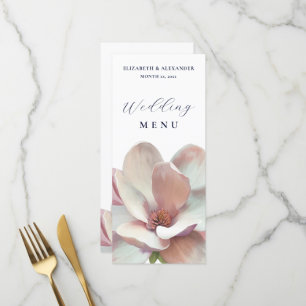 Elegante Magnolia Rosa und Weiße Hochzeit Menükarte