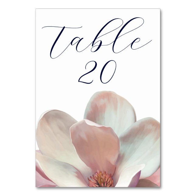 Elegante Magnolia Rosa und Weiße Hochzeit Tischnummer (Vorderseite)