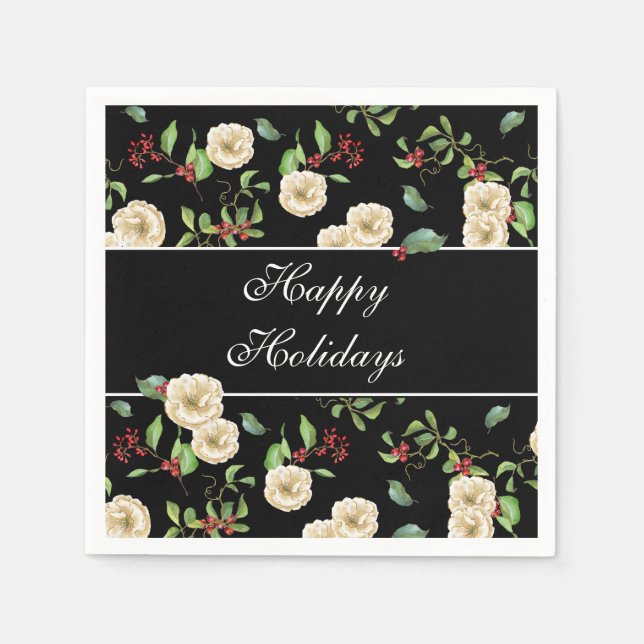 Elegante Magnolia und Berries Wasserfarbe Serviette (Vorderseite)