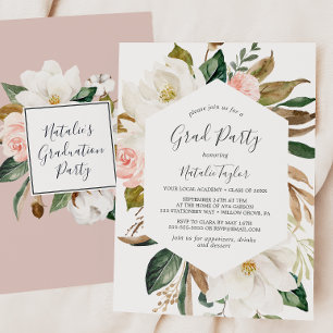 Elegante Magnolia Weiße und Blütenschülerpartei Einladung