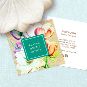 Elegante Magnolie Aquarell Blumen Geschäftskarte Quadratische Visitenkarte