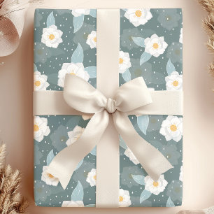 Elegante Magnolie Blumen Weißer Tupfen Geschenkpapier