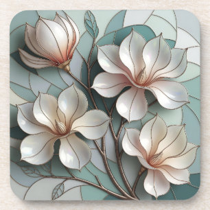 Elegante Magnolie Buntglas-Blumenmosaik-Kunst Getränkeuntersetzer