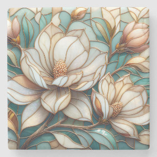Elegante Magnolie Buntglas-Blumenmosaik-Kunst Steinuntersetzer