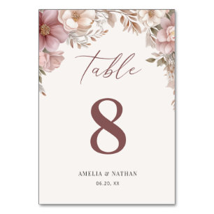 Elegante Magnolie Florale Hochzeit in Staubigem Ro Tischnummer