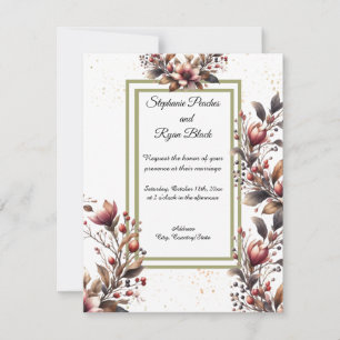 Elegante Magnolie-Gold-Akzente-Hochzeits-Einladung Einladung