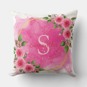 Elegante Magnolie Rosa monogrammierte Wurfkissen Kissen