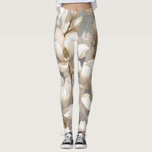 Elegante Magnolien in sanften neutralen Kurven Leggings