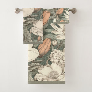 Elegante Magnolien-Sage-Terrakotta-Botanik Badhandtuch Set