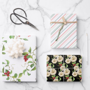 Elegante Magnolien und Red Berry Foliage Geschenkpapier Set