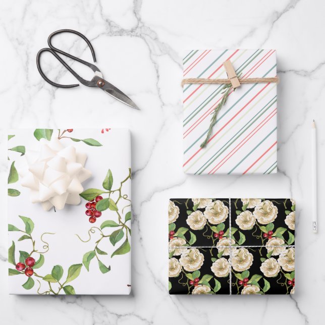 Elegante Magnolien und Red Berry Foliage  Geschenkpapier Set (Vorderseite)