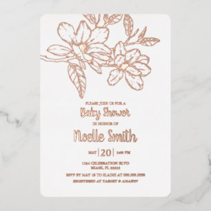 Elegante Magnolienblumen, Babyparty Folieneinladung
