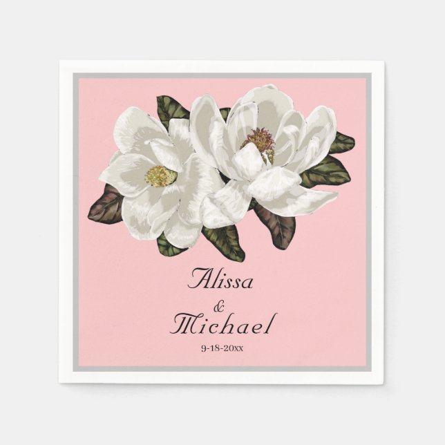 Elegante Magnolienblüten auf Rosa Serviette (Vorderseite)
