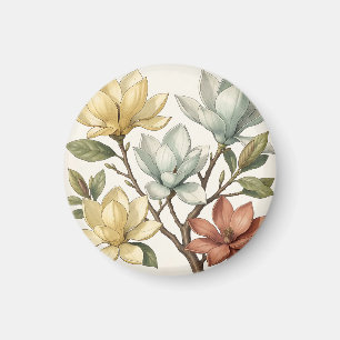 Elegante Magnolienblüten Creme Gelb Terrakotta  Magnet
