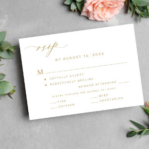 Elegante Mahlzeiten-Option Gold- und Weiß-Hochzeit RSVP Karte