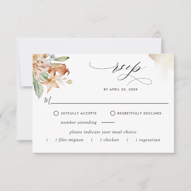 Elegante Mahlzeiten Optionen Earthy Blooms Beige W RSVP Karte (Vorderseite)