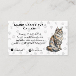 Elegante Maine Coon Katzenzucht Wasserfarbe Custom Visitenkarte