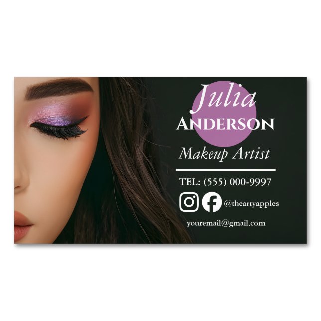 Elegante Makeup Artist MUA Foto Kleines Unternehme Magnetische Visitenkarte (Vorderseite)