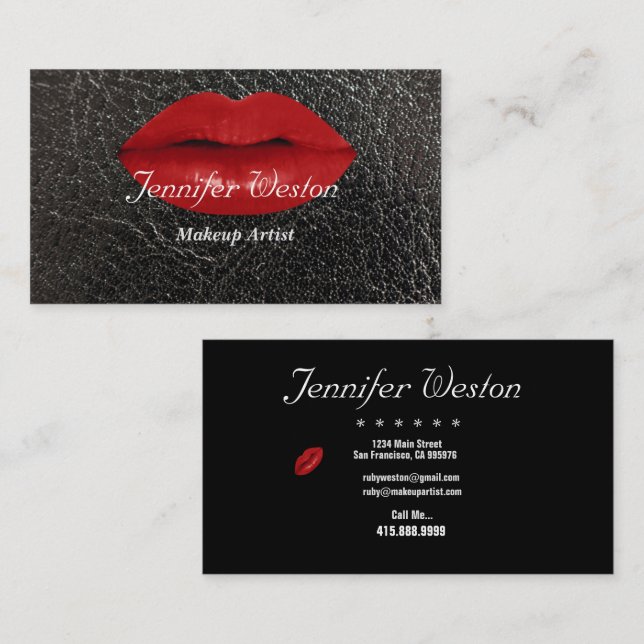 Elegante Makeup Artist/Rote Lippen - Visitenkarten Visitenkarte (Vorne/Hinten)