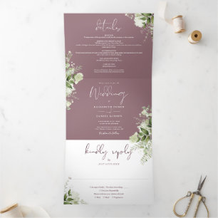 Elegante Malven-Grün-Blumen-Foto-Hochzeit Dreifach Gefaltete Einladung