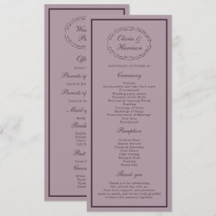 Elegante Malven-Pflaume-Hochzeitsprogrammkarte Einladung