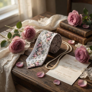Elegante Malvenrose Vintage Blumenmuster Krawatte