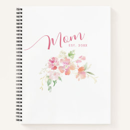 Elegante Mama Est Blush Pink Flora Wasserfarbe Notizbuch