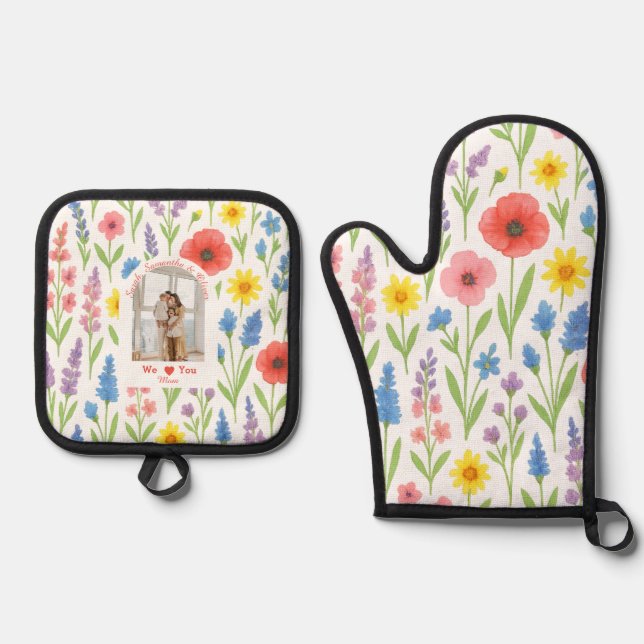 Elegante Mama | Personalisiertes Heartfelt Ofenhandschuh & Topflappen-Set (Vorderseite)