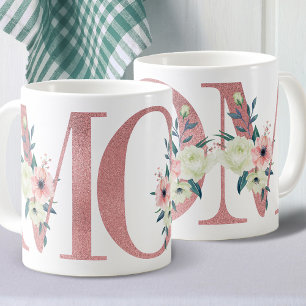 Elegante MAMA Rosa Glitzer Blumenzettel Kaffeetasse