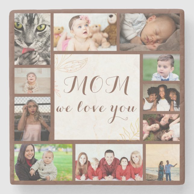 Elegante Mama Wir Liebe Sie FotoCollage Steinuntersetzer (Vorderseite)