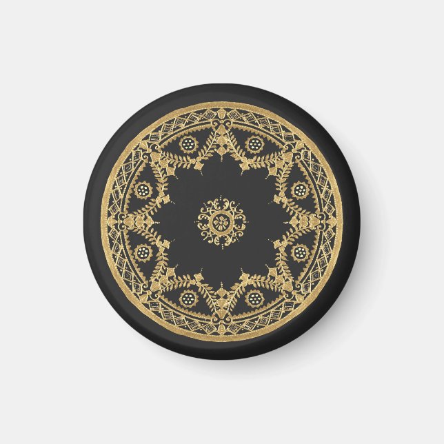 Elegante Mandala aus schwarz und gold Magnet (Vorne)